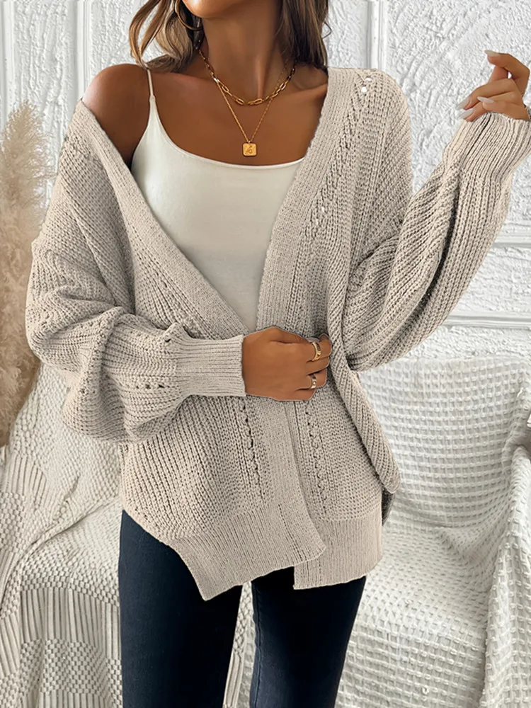 Women\'s Fall Sweater Solid Round Neck Long Sleeve Loose Knitwear Cardigan Female Casual Cozy Soft Coat Daily wear