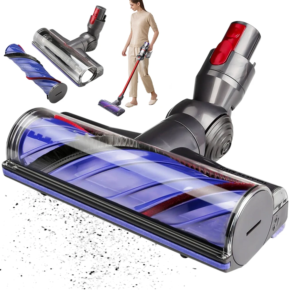 Direktantrieb-Bodenbürstenkopf, Staubsauger-Bürste mit Hochdichte-Nylonborsten 180 °   Verstellbar 25*9,8*16cm, geeignet für Dyson V7 V8 V10 V11 V15