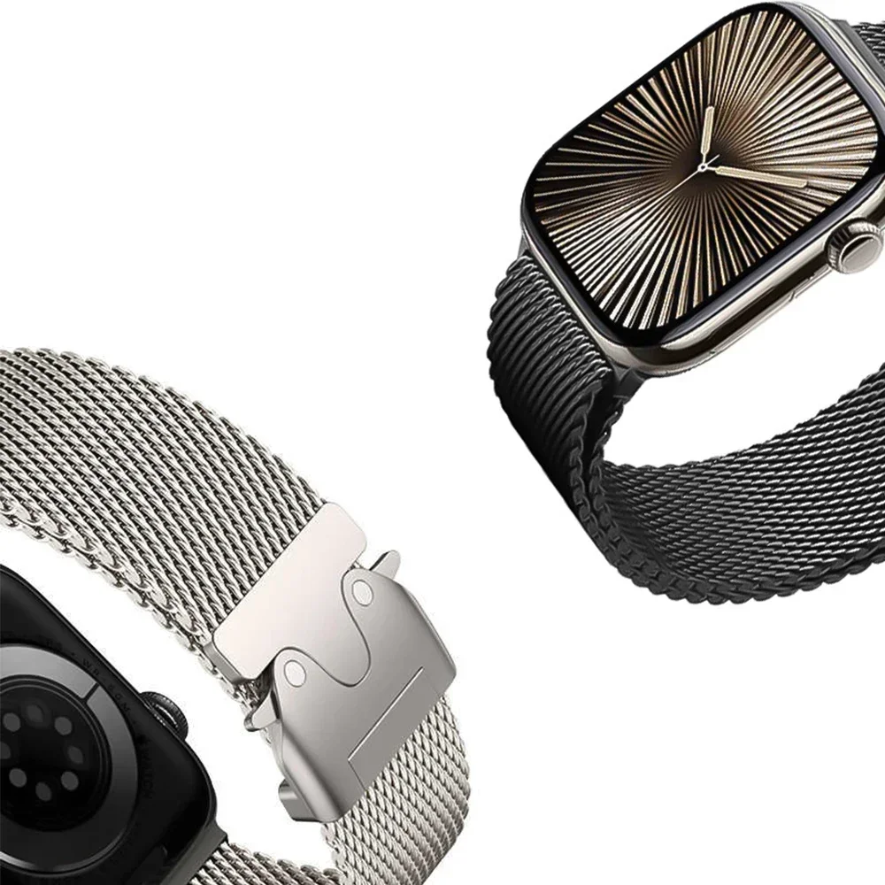 Titanium Milanese Loop Strap for Apple Watch Ultra 2/1 49mm 9 8 7 6 5 for Apple Iwatch Series 10 46mm 45mm 42 44mm Metal Button