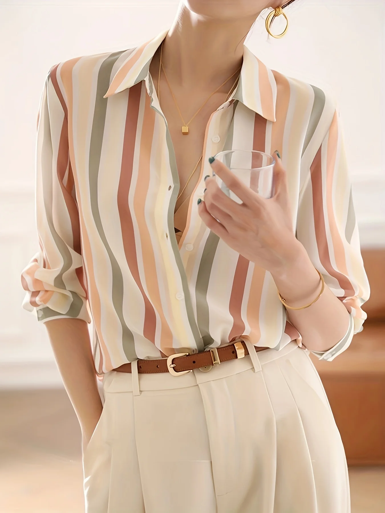 

Spring Summer New Arrival Women Blouses Fashion Trendy Print Button-Down Work Female Casual Shirt