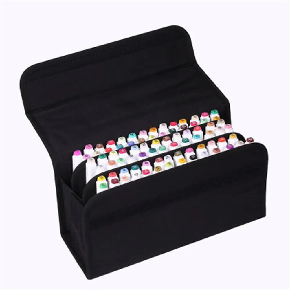 80 Slots Marker Organizer Carrying Bag Suitcases Make up Storage Pouch Black Bins