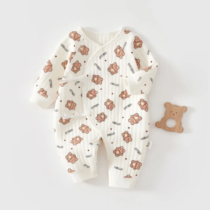 0-1Y Newborn Baby Jumpsuit Cute Printed Patterns Thickened Long Sleeve Padded Thermal Onesie Butterfly Clothing for Girls Boys