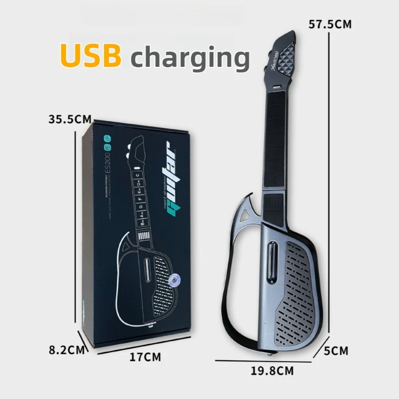 Crianças guitarra sem cordas dobrável tipo chave brinquedo guitarra música iluminação crianças guitarras brinquedo instrumento musical carregamento usb