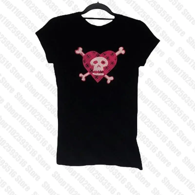 Y2K clothes skull graphic grunge baby tee Crop Top 2000s Streetwear Harajuku Goth Short Sleeve T-shirt Skeleton print clothes