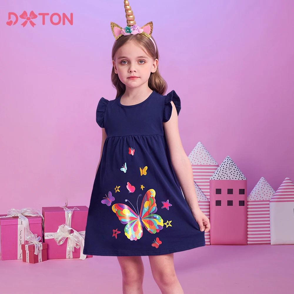 

DXTON Baby Girl Dress Cotton Summer Kids Clothing Butterfly Printed Children's Dresses Sleeveless Casual Toddler Daily Dress