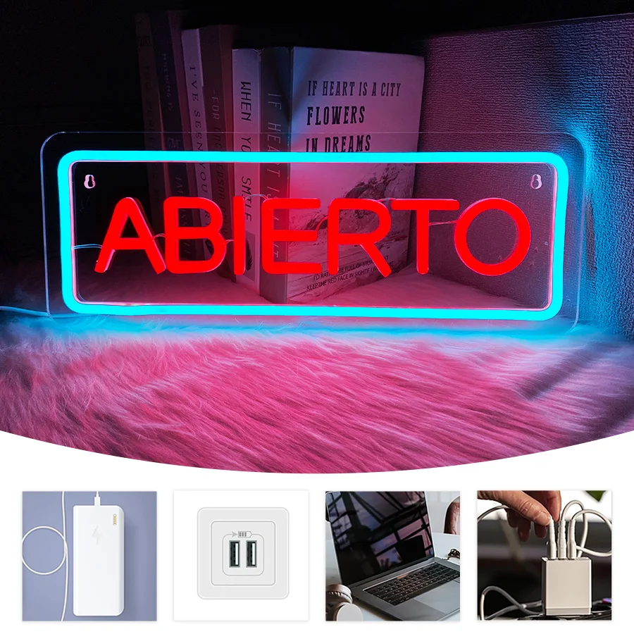 Abierto LED 네온 사인, 다양한 상점에 대한 비즈니스 스페인어 오픈 사인, 방 장식으로 상점 벽 창에 걸기에 적합 썸네일 3