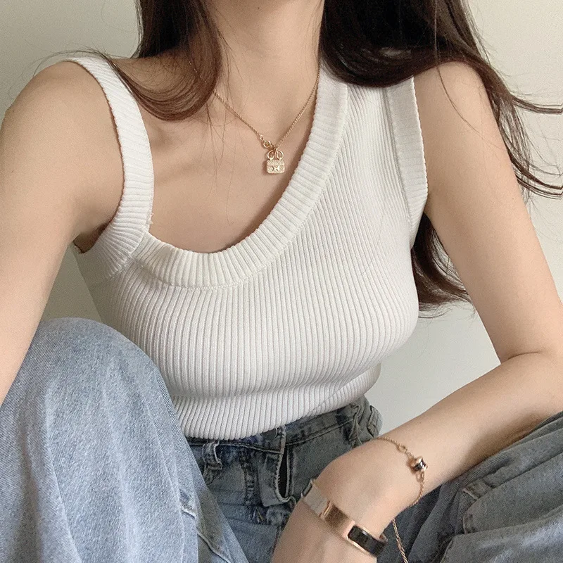 

Летние узкие майки, повседневный дышащий и удобный жилет без рукавов для женщин, однотонная модная одежда, тонкая майка на бретельках D888