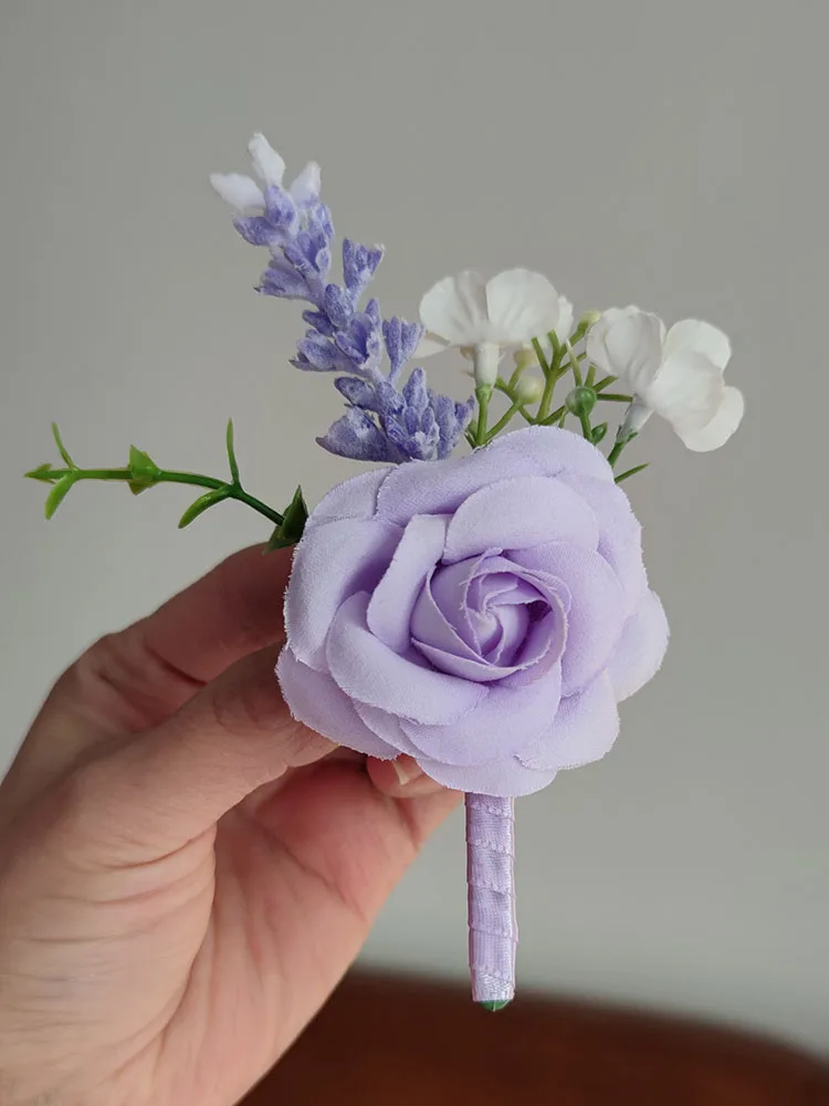 Boutonnière Violette pour Homme, Accessoires de Mariage, Boutonnière, Mariée, Demoiselle d'Honneur, Fleurs Artificielles Lavande, Bal, Corsage, Décoration de Table