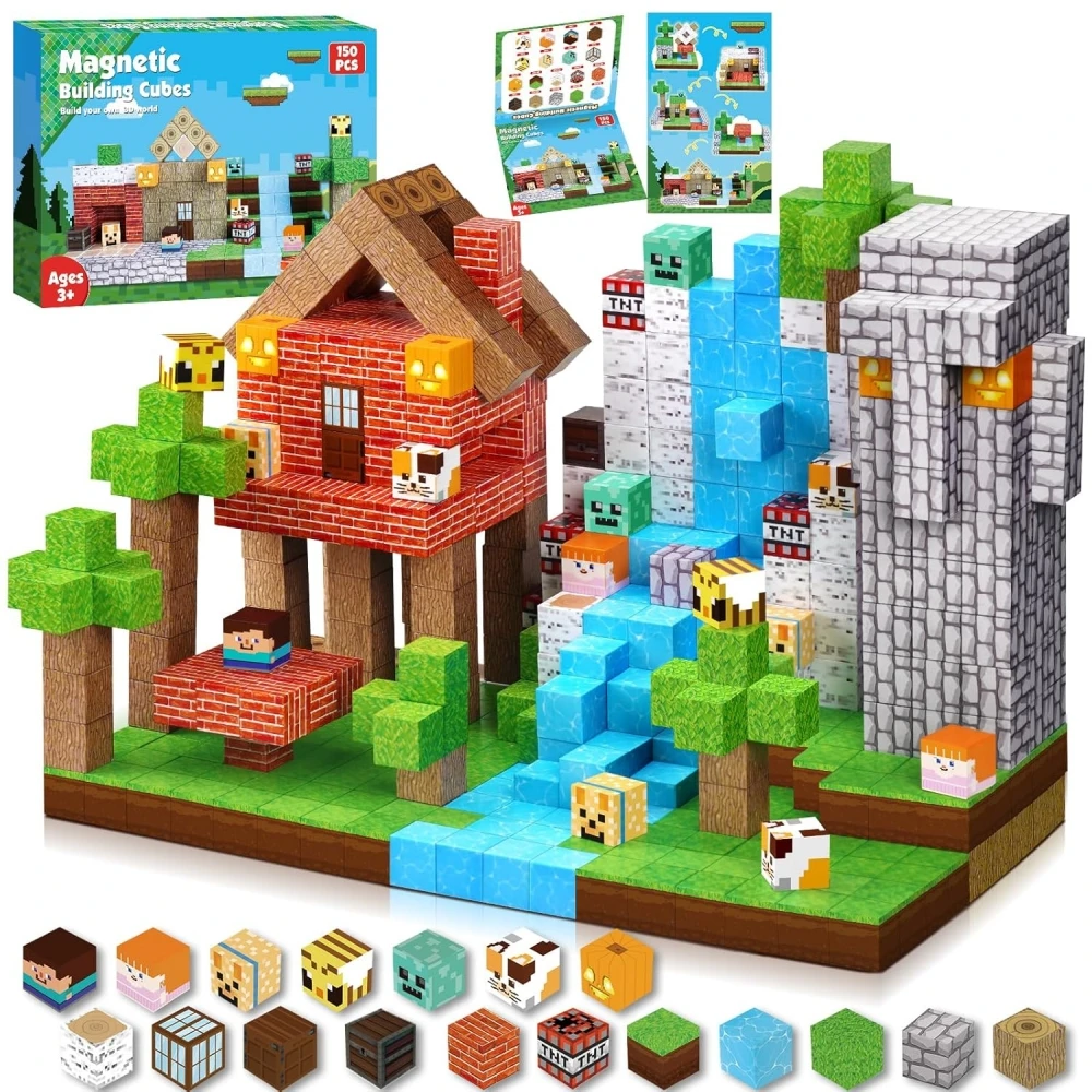 

2025 Magnetic Blocks - jungle tribe scene street scene building model DIY tabletop decoration,STEM educational toys for kids