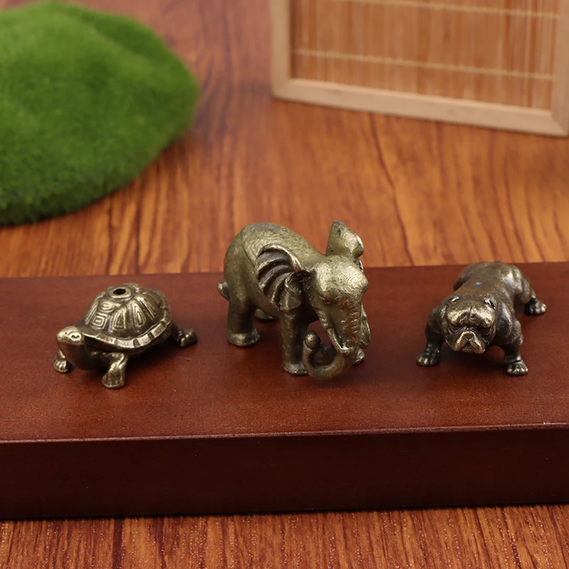 Antique Bronze Minature Elephant Tortoise Dog Figurine Tea Pet Table Ornament Decoration Metal Animal Crafts Home Decor Room