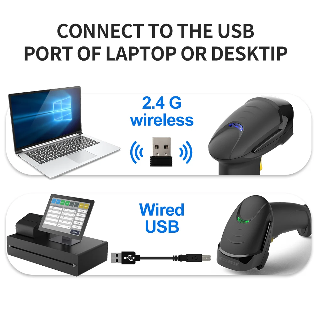 GTCODESTAR X-620F Supermarket Price Checker Barcode Scanner Wireless Laser 1D Barcode Reader