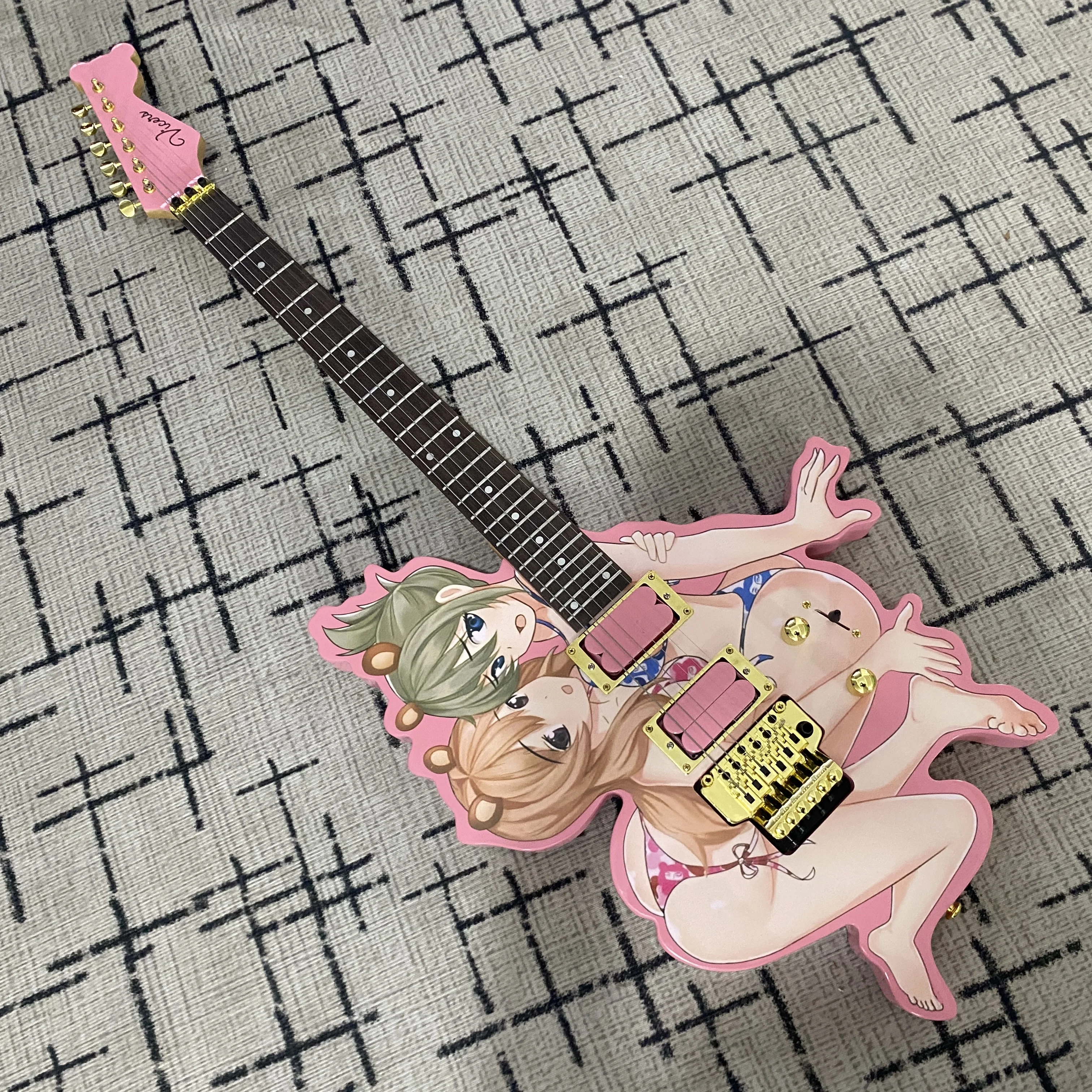 Guitarra eléctrica con forma de dibujos animados Vicers, cuerpo de tilo de 24 trastes y 6 cuerdas, mástil de arce, pastilla HH, herrajes dorados, guitarra para principiantes