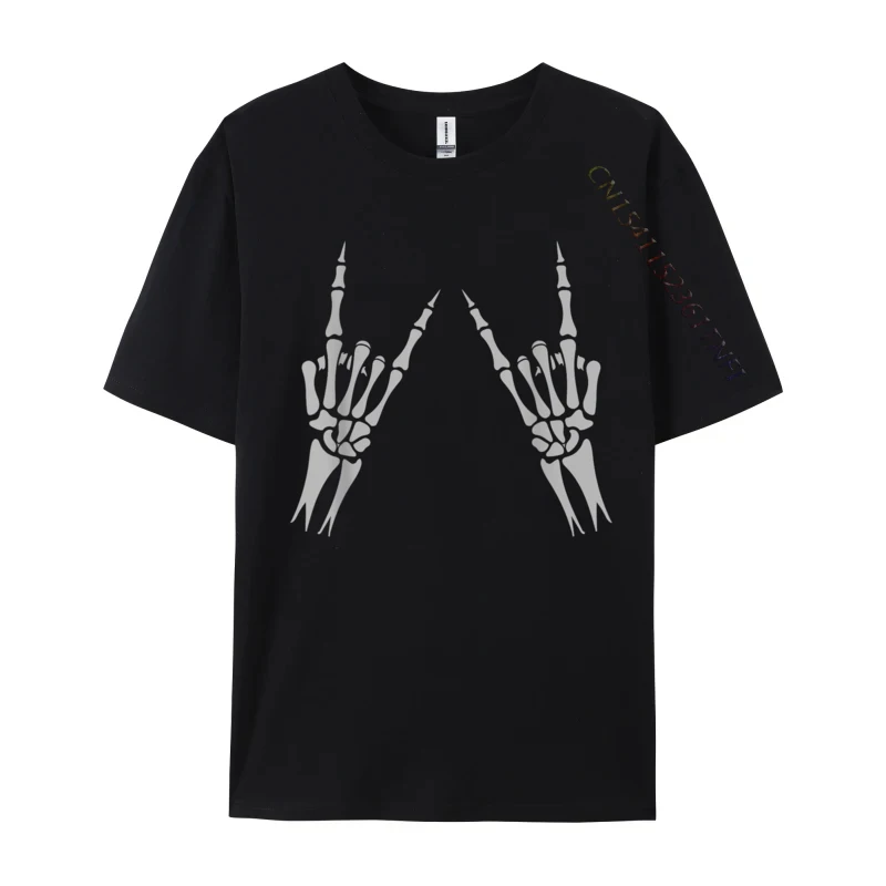 Rock On Rock Star Concert Buddy Skeleton Hand Sign Printed On Cotton T-Shirts For Men Tops Tees 2024 New O-Neck Clothing Shirt