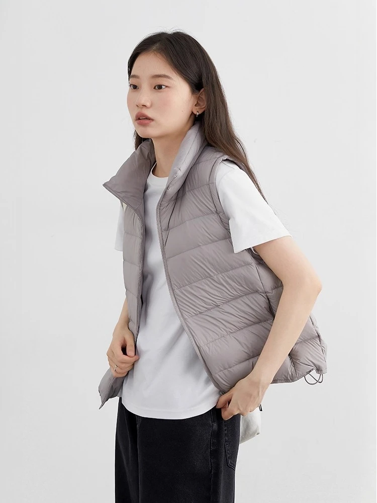 Chique ven novas mulheres para baixo casacos sem mangas leve 90 pato branco para baixo gola alta feminino para baixo colete outono inverno 2025