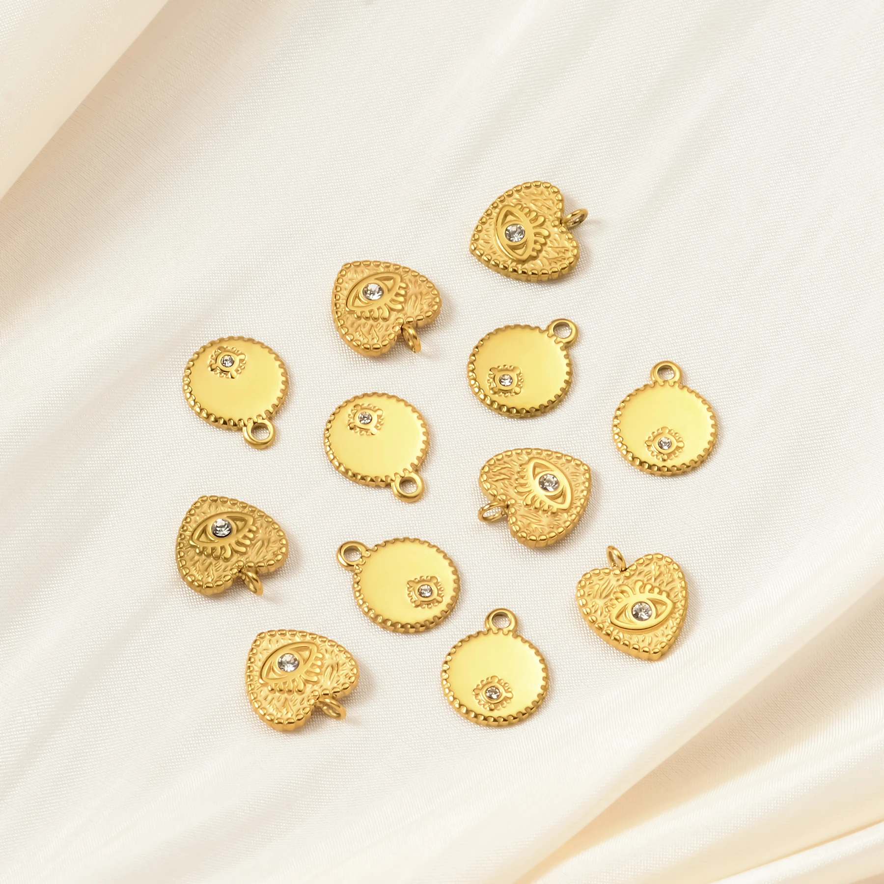 10Pcs New DIY Necklace 18K Accessories Stainless Steel Heart Round Handmade Jewelry Pendant Wholesale