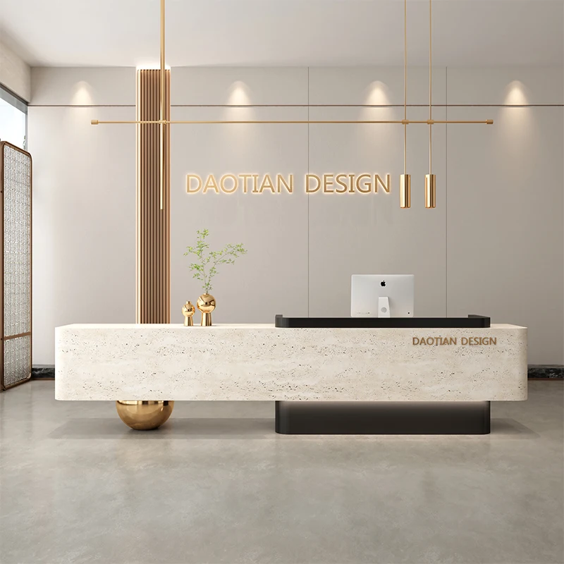 Kaufen Sie moderne Empfangsschreibtische, Restaurantregale, Firmenregale, einfache Empfangsschreibtische, Design, lange Comptoire Acc Diego, trendige Möbel