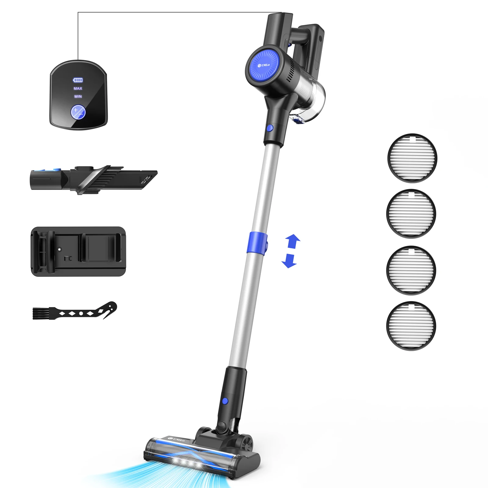 S500 Cordless Vacuum Cleaner, 4-in-1 Stick Vacuum for Hardwood Tile Carpet Floor Types, Extra 4Pcs Replacement Filters