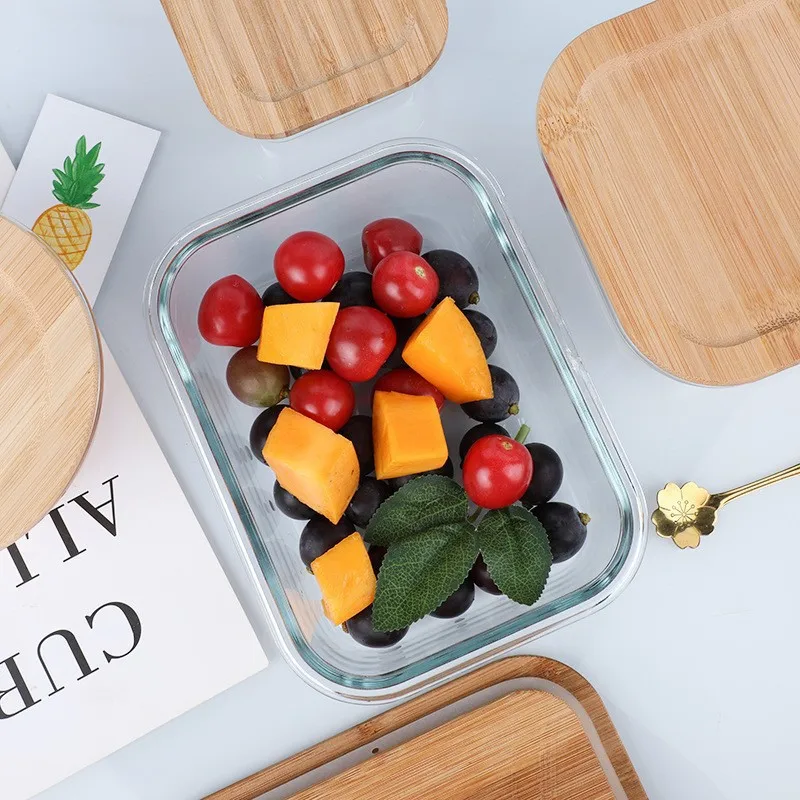 Microwave Safe Glass Lunch Box with Bamboo Lid Sealed Preservation Container Transparent Glass Bowl for Easy Meal Prepping view 4