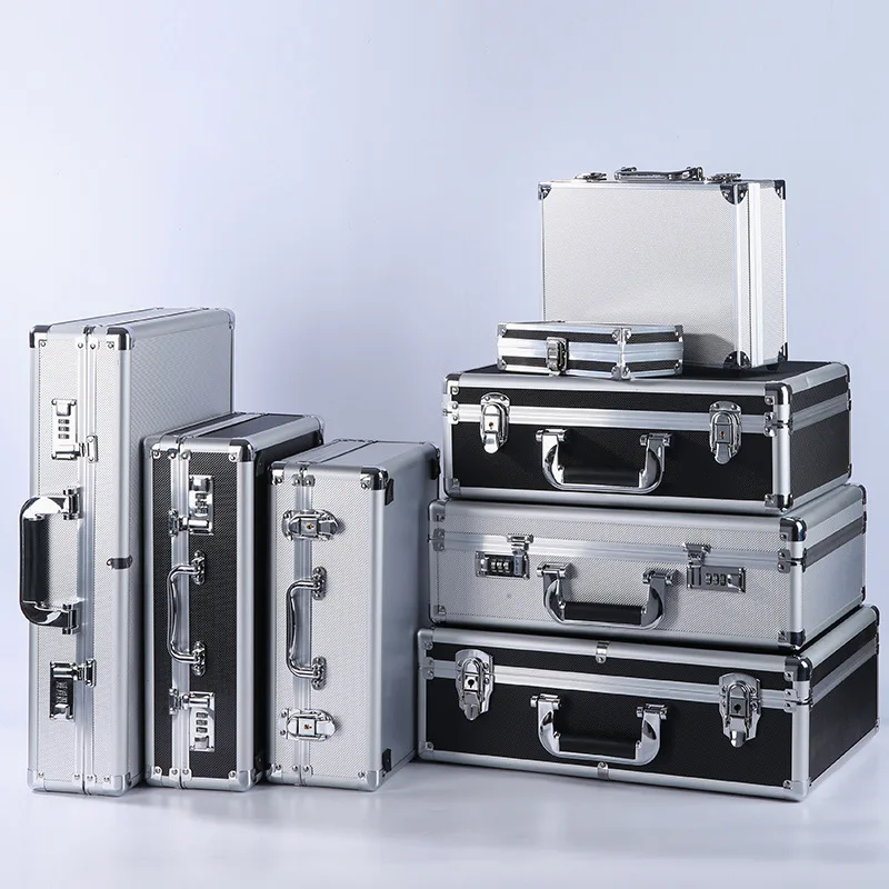 Aluminum Alloy Portable Lockbox Password File Box Large Capacity Cash Storage Tool Chest Tool Box Organizer Tool Case Tool Box