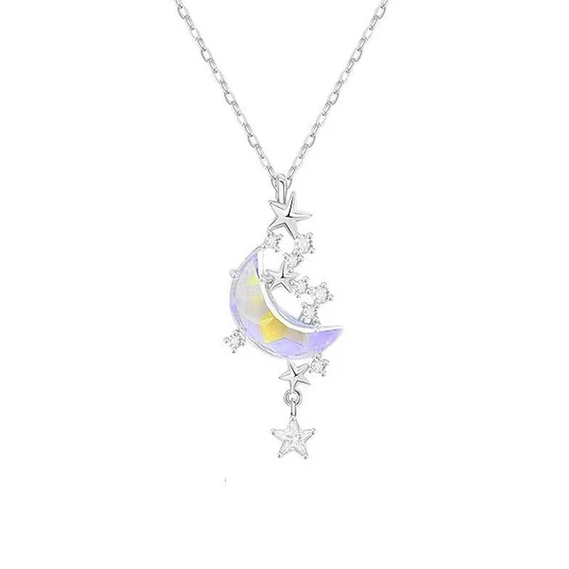 1PC Moon Star Necklace Clavicle Chain Temperament Celebrity Female Simple Moonstone Pendant Necklace Jewelry for Women image 6