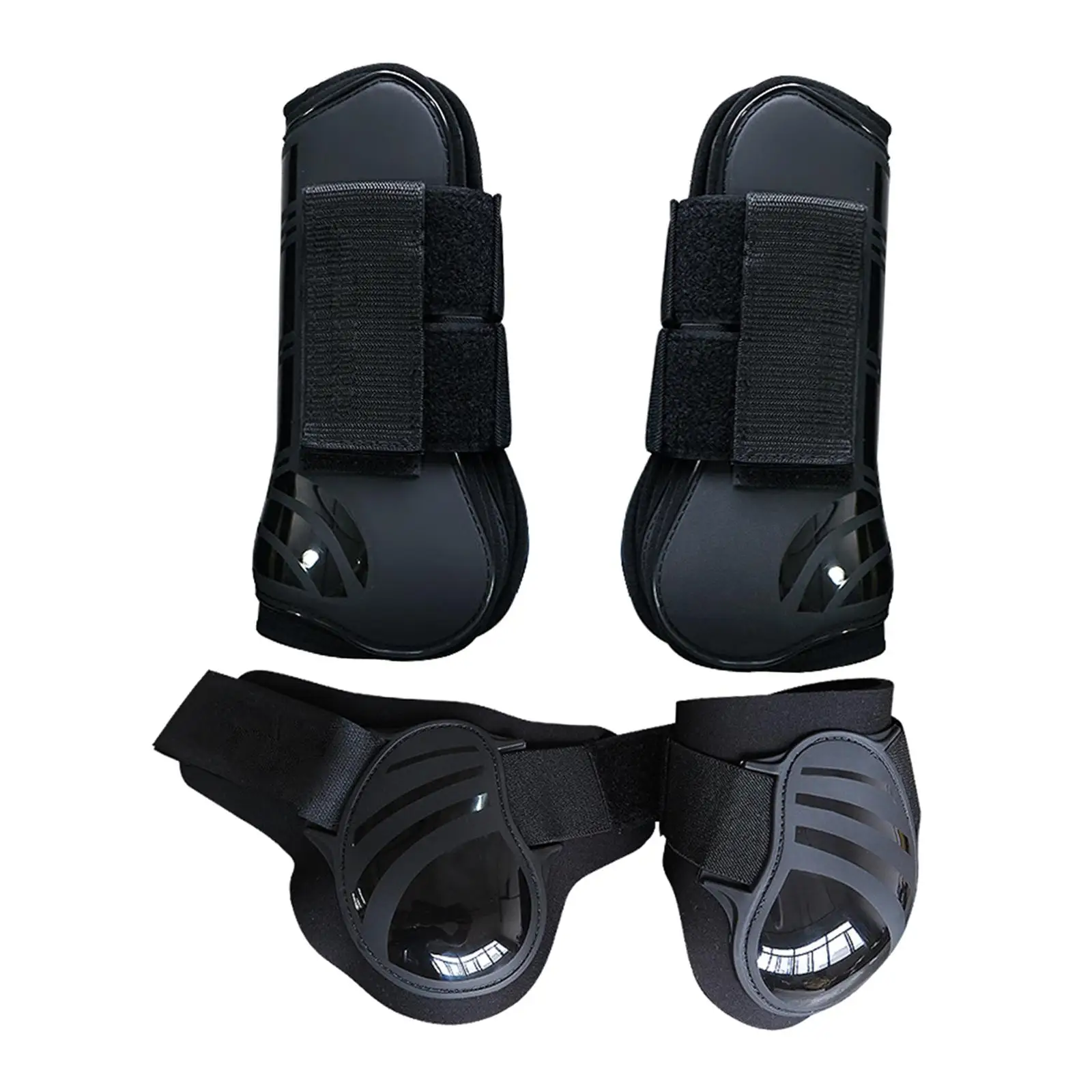 Outdoor Horse Tendon Boot Set PU Neoprene Adjustable Equine Protective Boots for Stable Trail Jump Riding