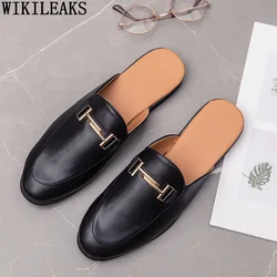 White Slip on Shoes Men Mules Leather Shoes Man Classic Black Half Shoes for Men 2026 Mules Homme Chaussure Homme Mule Masculino