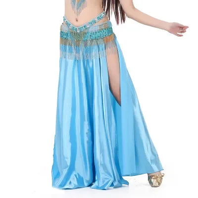 المرأة ملابس رقص البطن مثير مزدوجة الجانب سبليت فستان الرقص الشرقي سيدة اللون الساتان تنورة مرحلة الأداء Dancewear (بدون حزام) #1