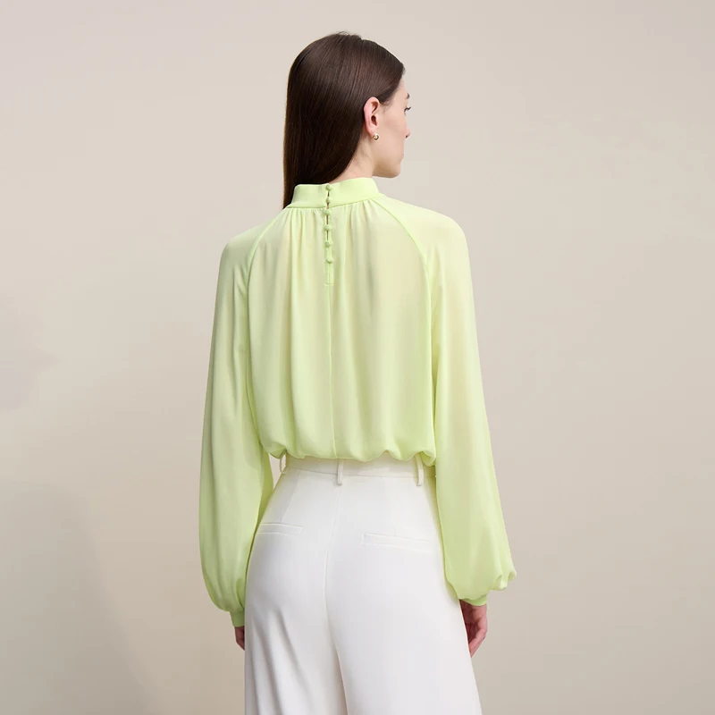 Amii Women Blouse 2026 Autumn New Elegant Commuter Half Turtleneck Chiffon Shirt Women's Raglan Sleeve Solid Loose Top 12641072