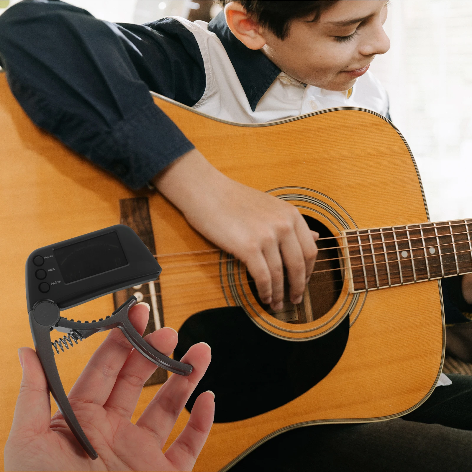 

1PC Electronic Guitar Tuner Capo Combo LCD Display Acoustic Electric Bass Ukulele Banjo Mandolin Tuning Device Steel