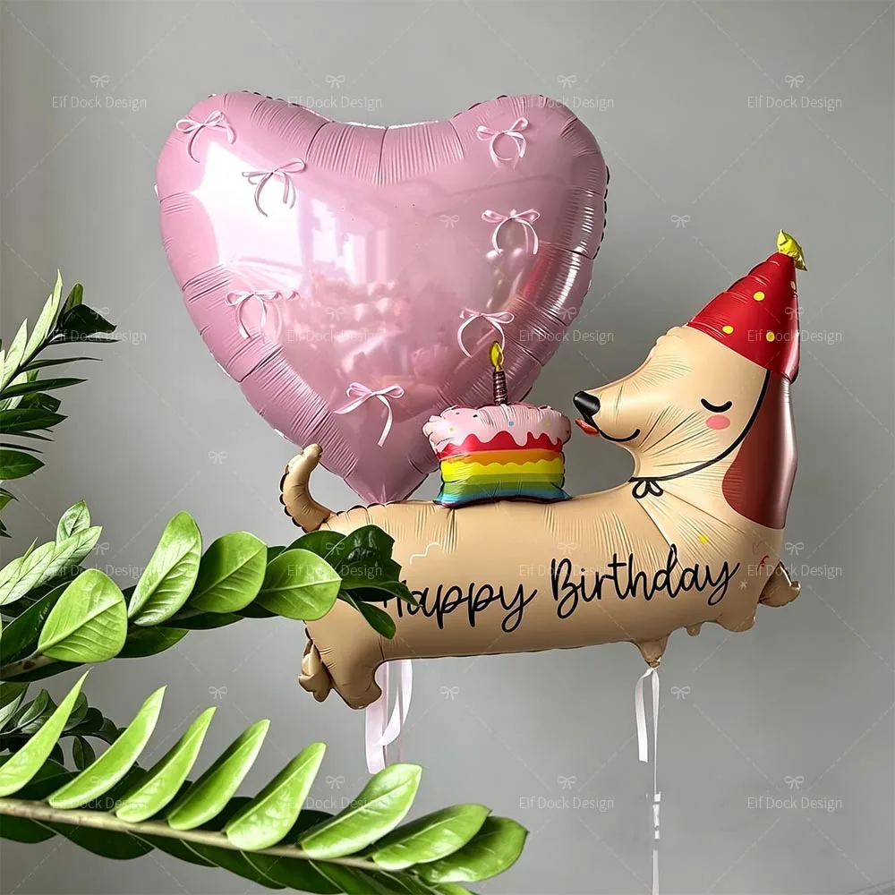 Cartoon Birthday Sausage Dog Heart Shape Cream Clouds Foil Balloon Dog Theme Party Balloon Birthday Party Decoration Supplies