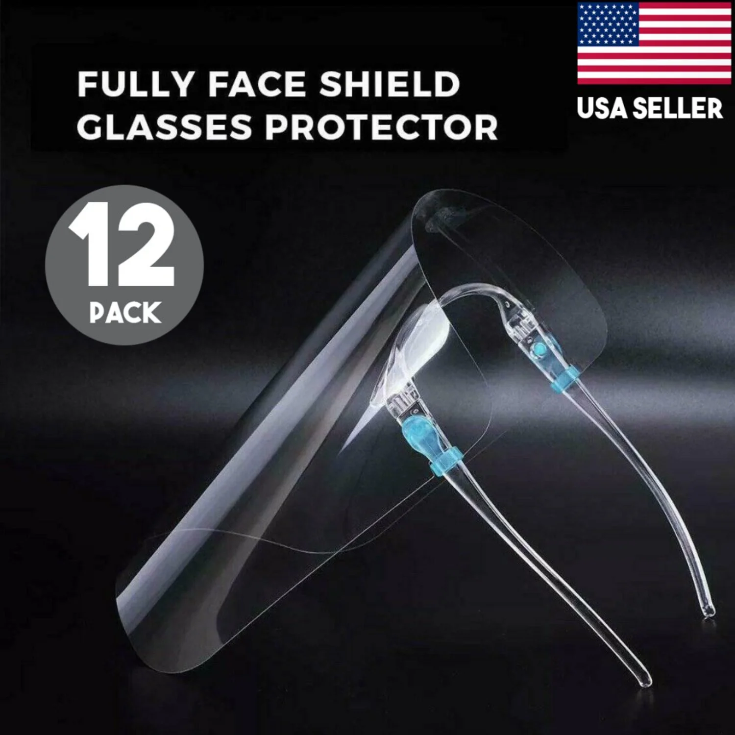

12 Pack Face Shield Visor Protector Transparent Reusable Glasses Unisex Men Women Mouth Cover Guard