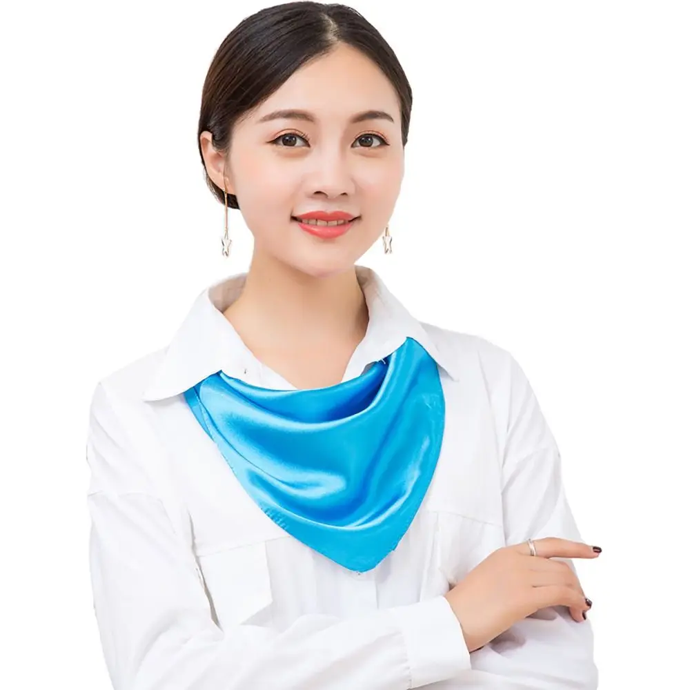 60cm Women Silk Satin Square Scarf Bandana Neckerchief Solid Color Neck Wrap