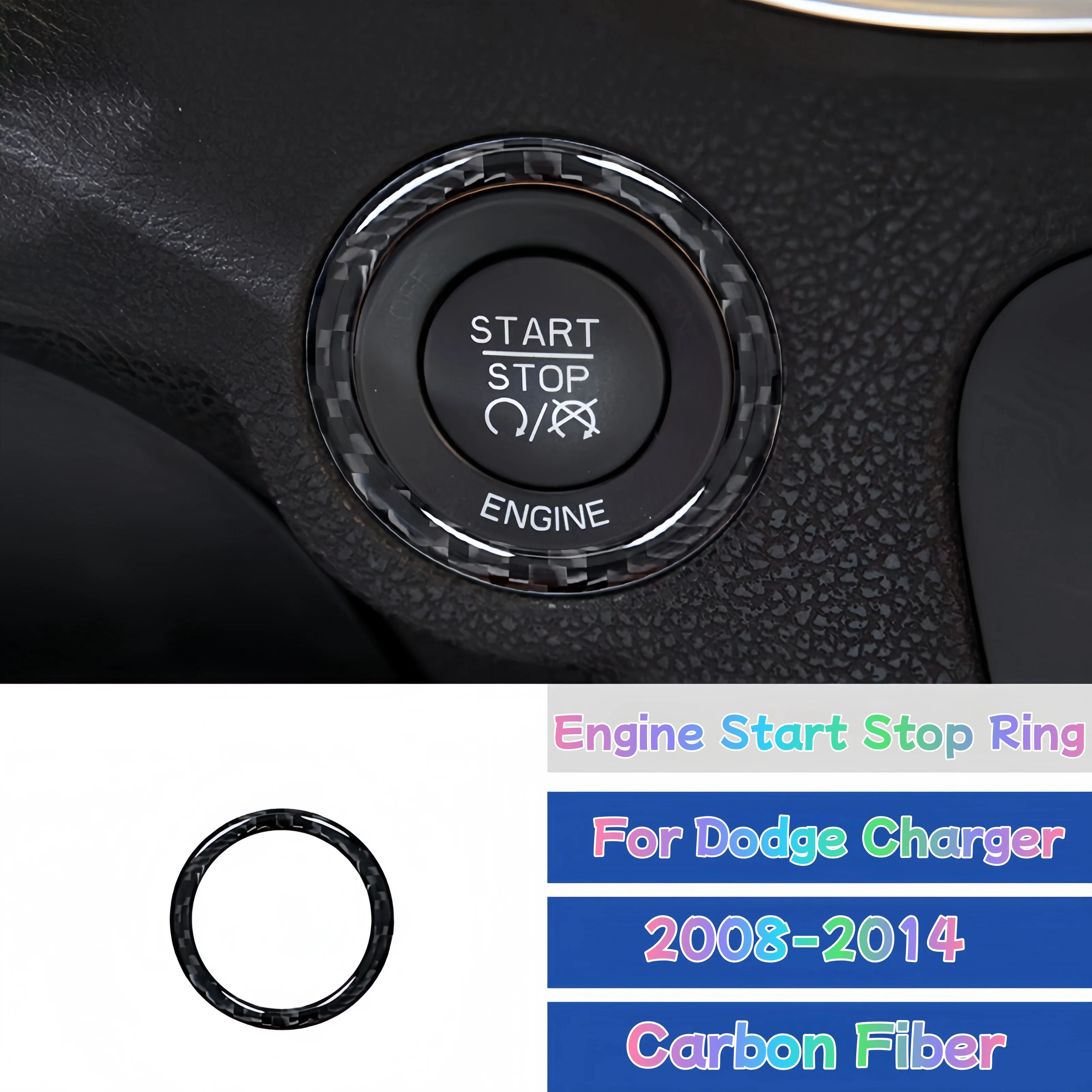 For Dodge Charger 2011-2014 Accessories Carbon Fiber Interior Car Engine Start Stop Button Trim Ring Decorative Sticker