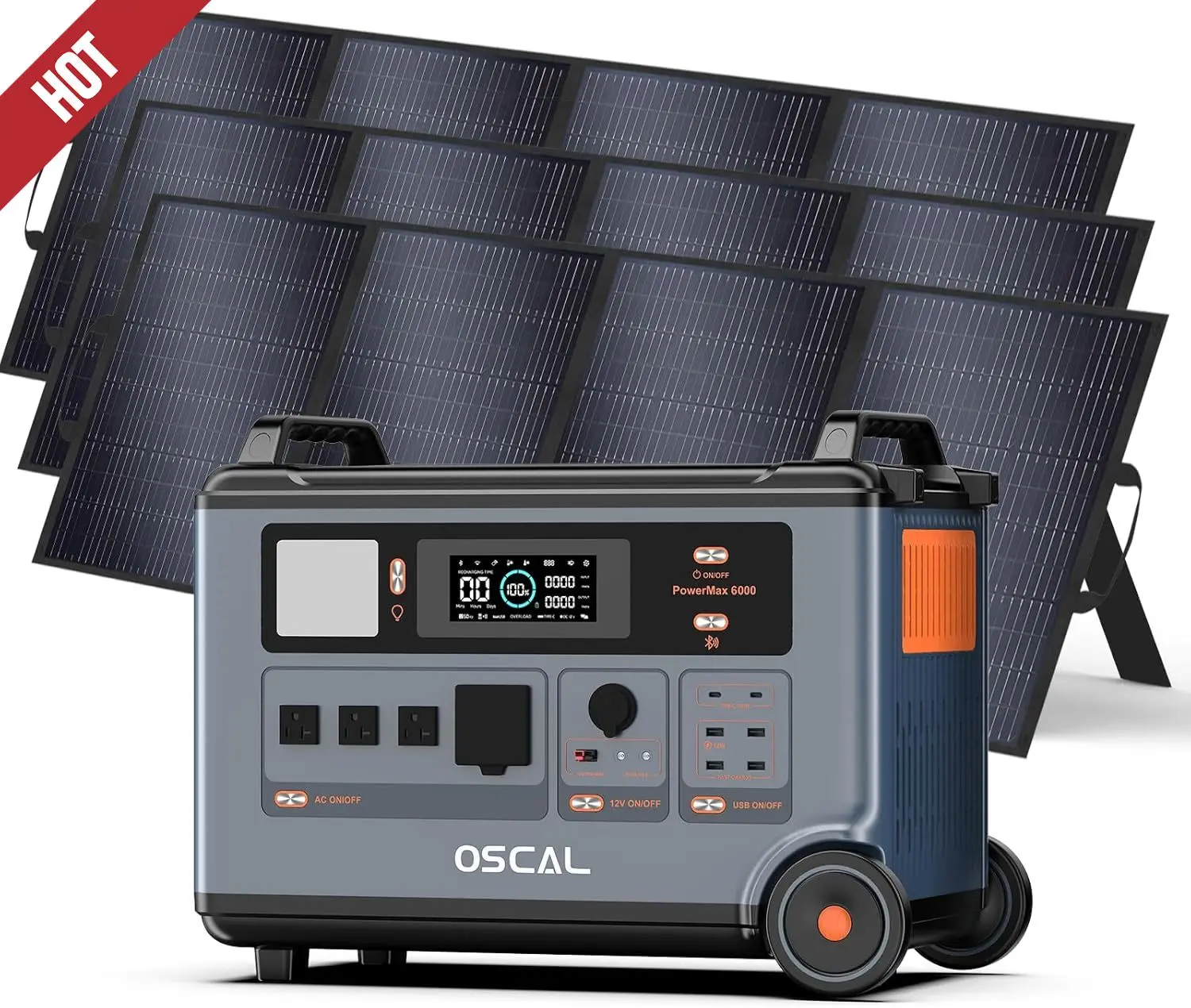

6000W AC Outlets (7200W Peak) Solar Generator with 3×400W Solar Panel, PowerMax 6000 120V/240V Split Phase Voltage