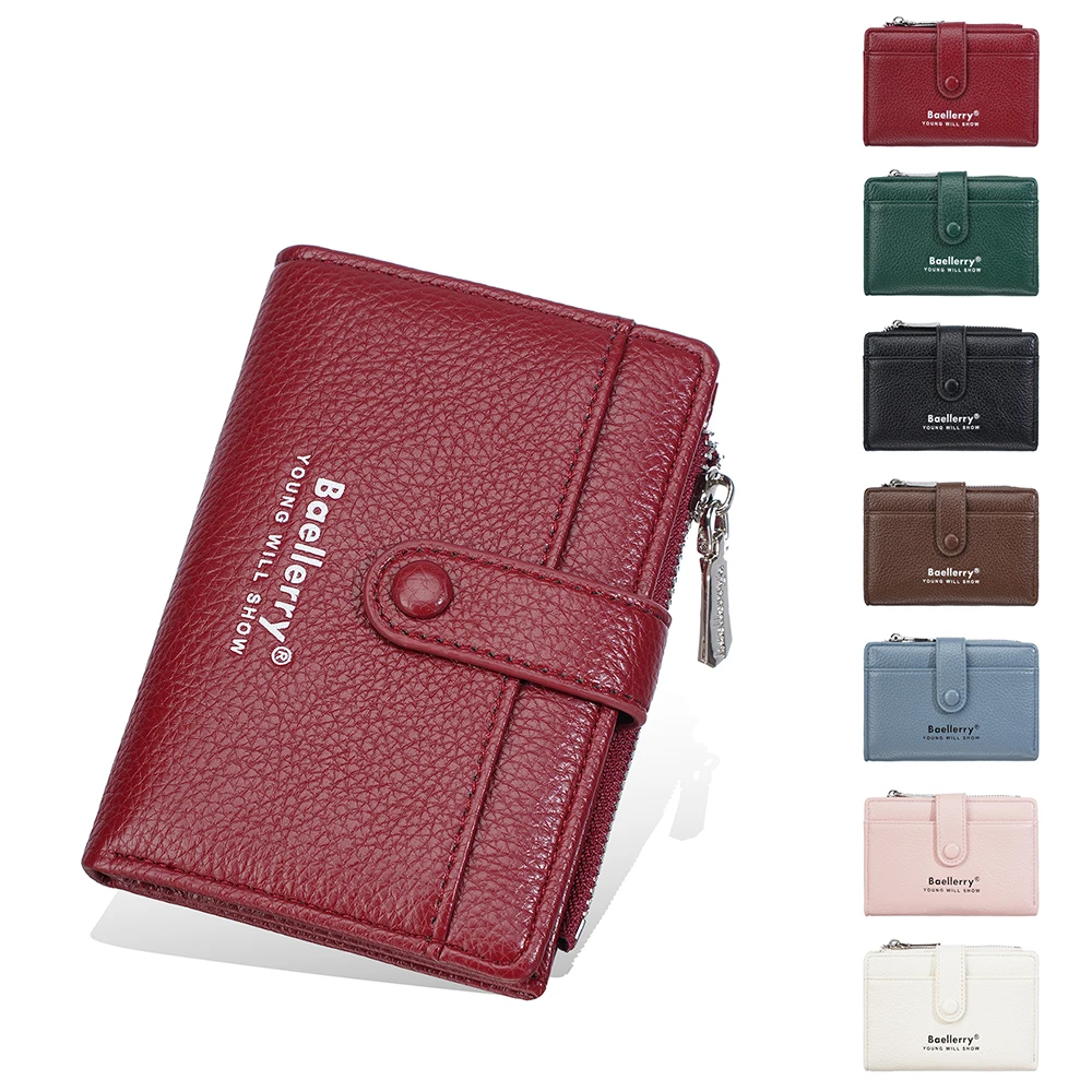

Женский кошелек Baellerry с узором личи из искусственной кожи, прозрачным окном и карманом на молнии для монет, несколькими отделениями для карт, короткий кошелек с застежкой-кнопкой для повседневного использования.