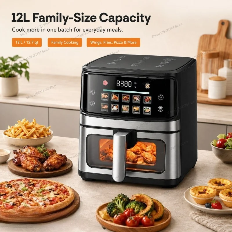 For Large Capacity 2026 New Air Fryer Household Multi-functional Electric Fryer French Fries Machine 12L Intelligent Visual