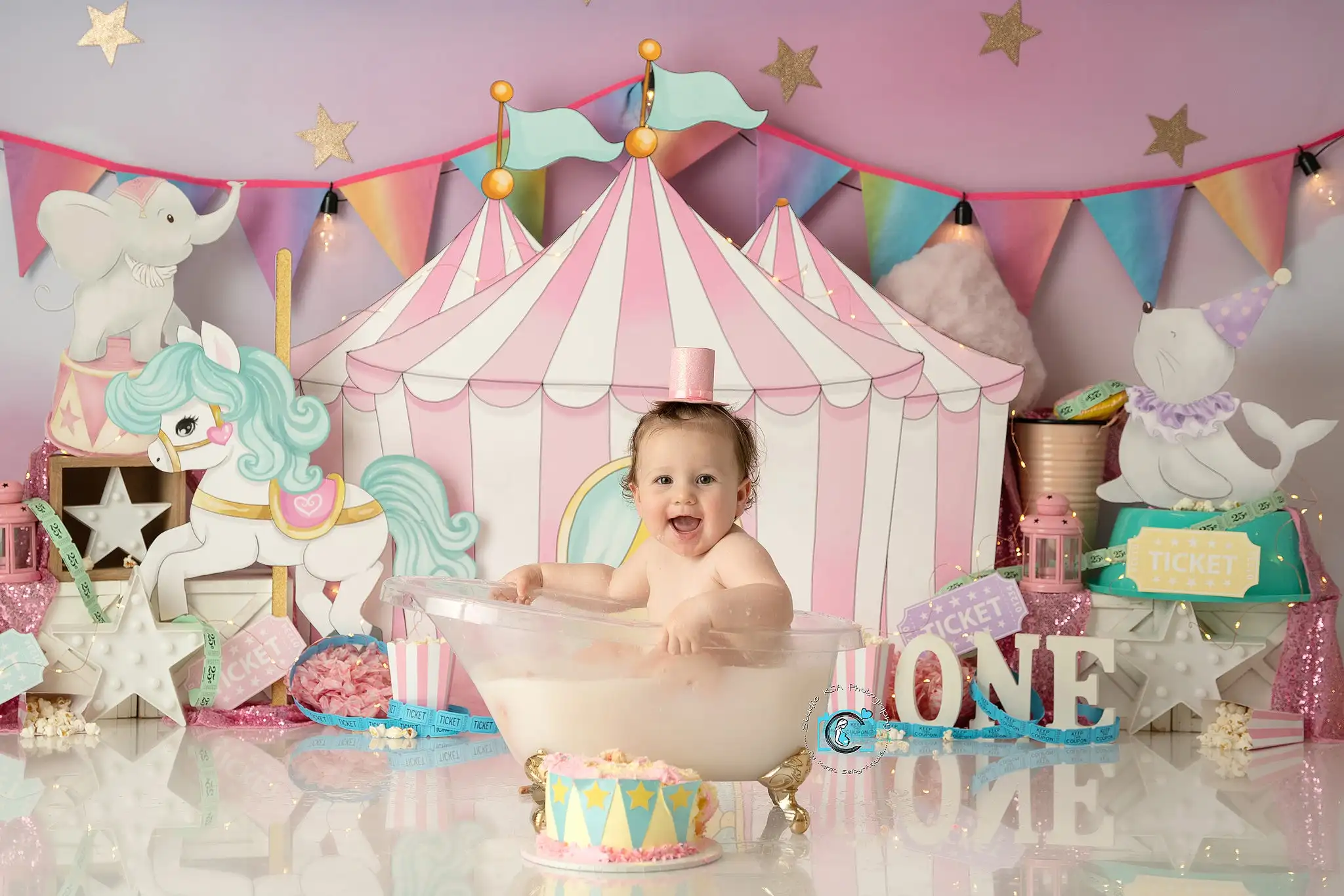 Charleighs Pink Circus Photography Backdrop Kids Baby Cake Smash Photocall Decors Child Girls Adult Birthday Studio Backgrounds