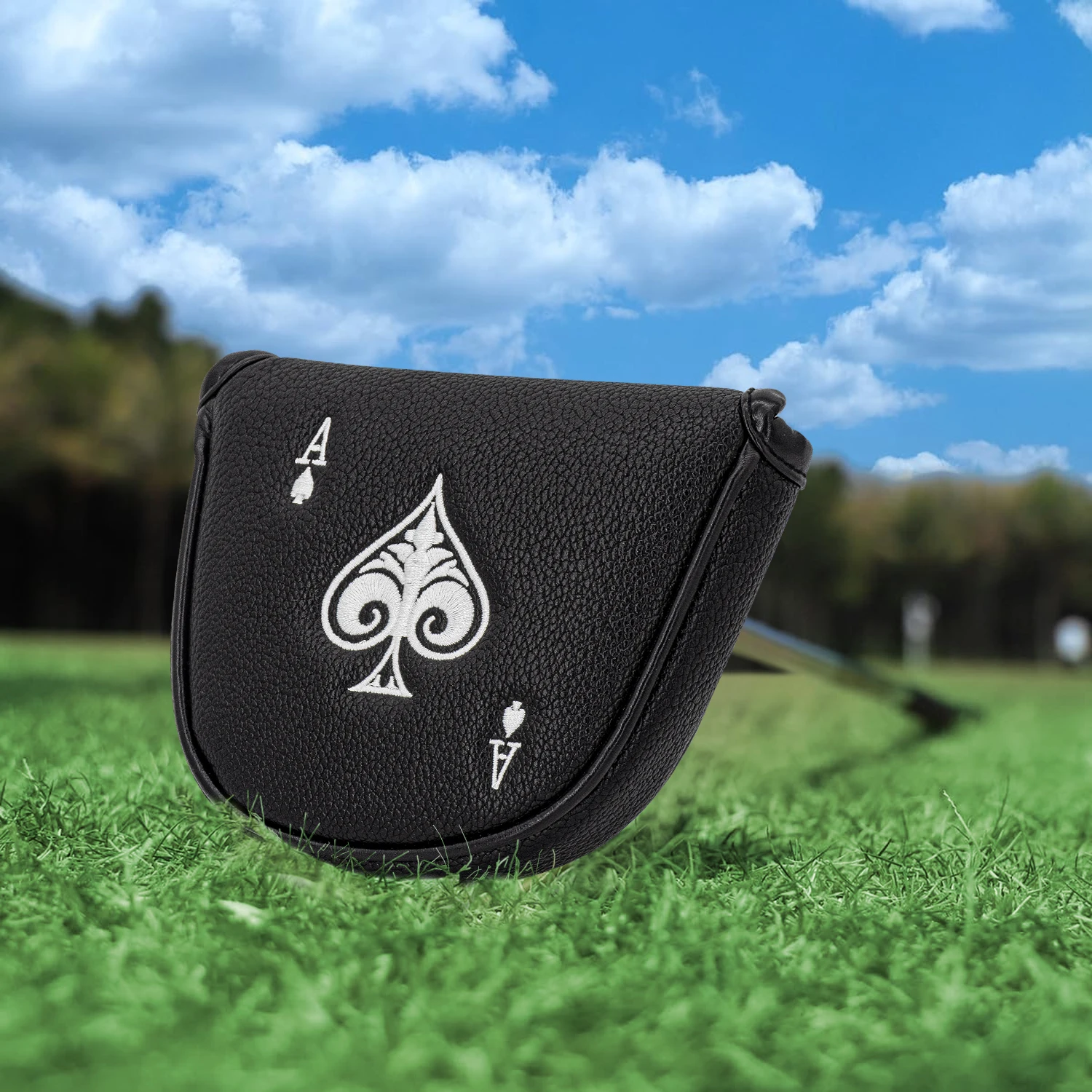 1PC Spades Pattern Fun Design Golf Semi-Circular Putter Headcover, PU Material with Exquisite Embroidery, Built-in Soft Lining