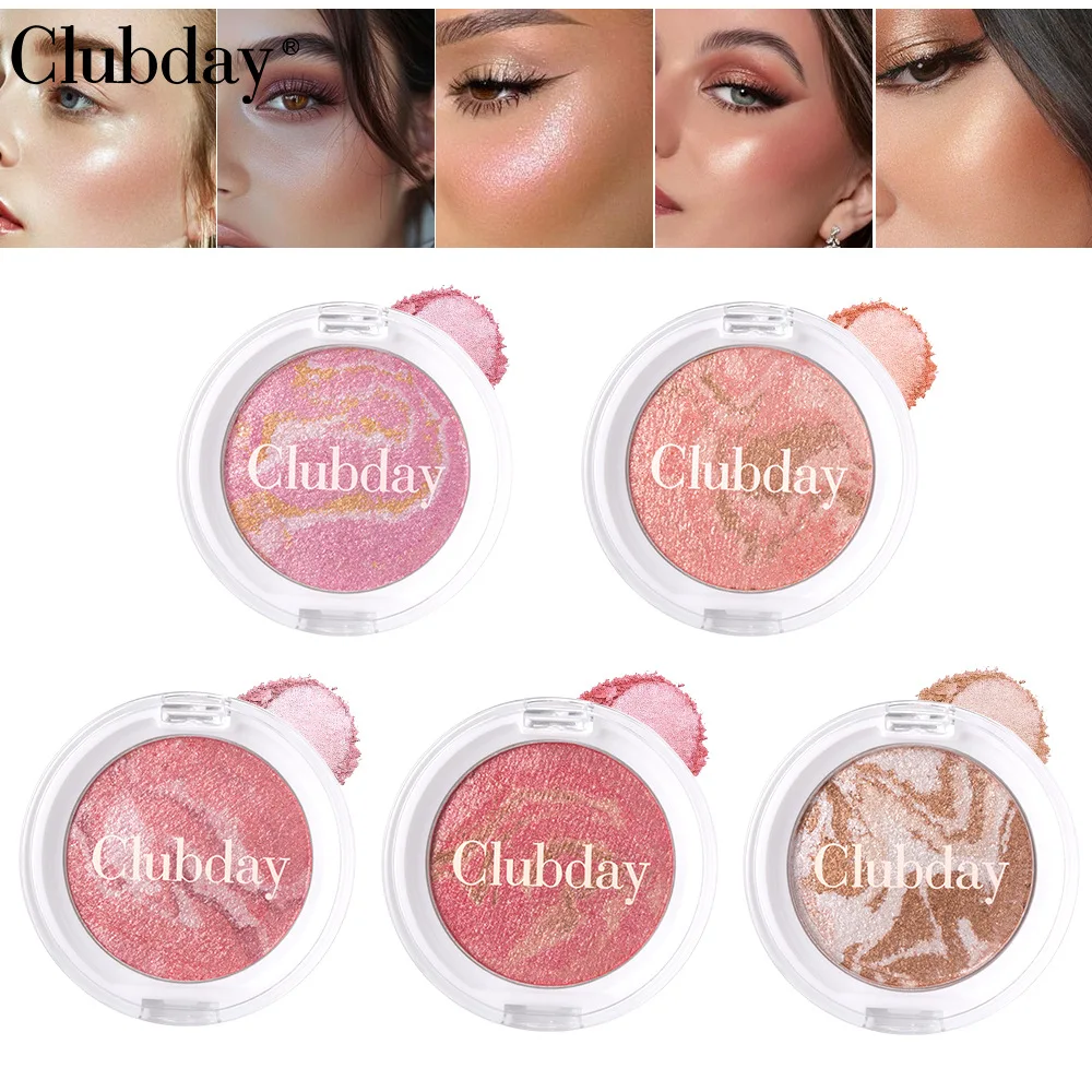 Marble Blush Palette Pearlescent Baked Brightening Blush Powder Cheek Contour Shimmer Highlighter Palette Face Rouge Makeup