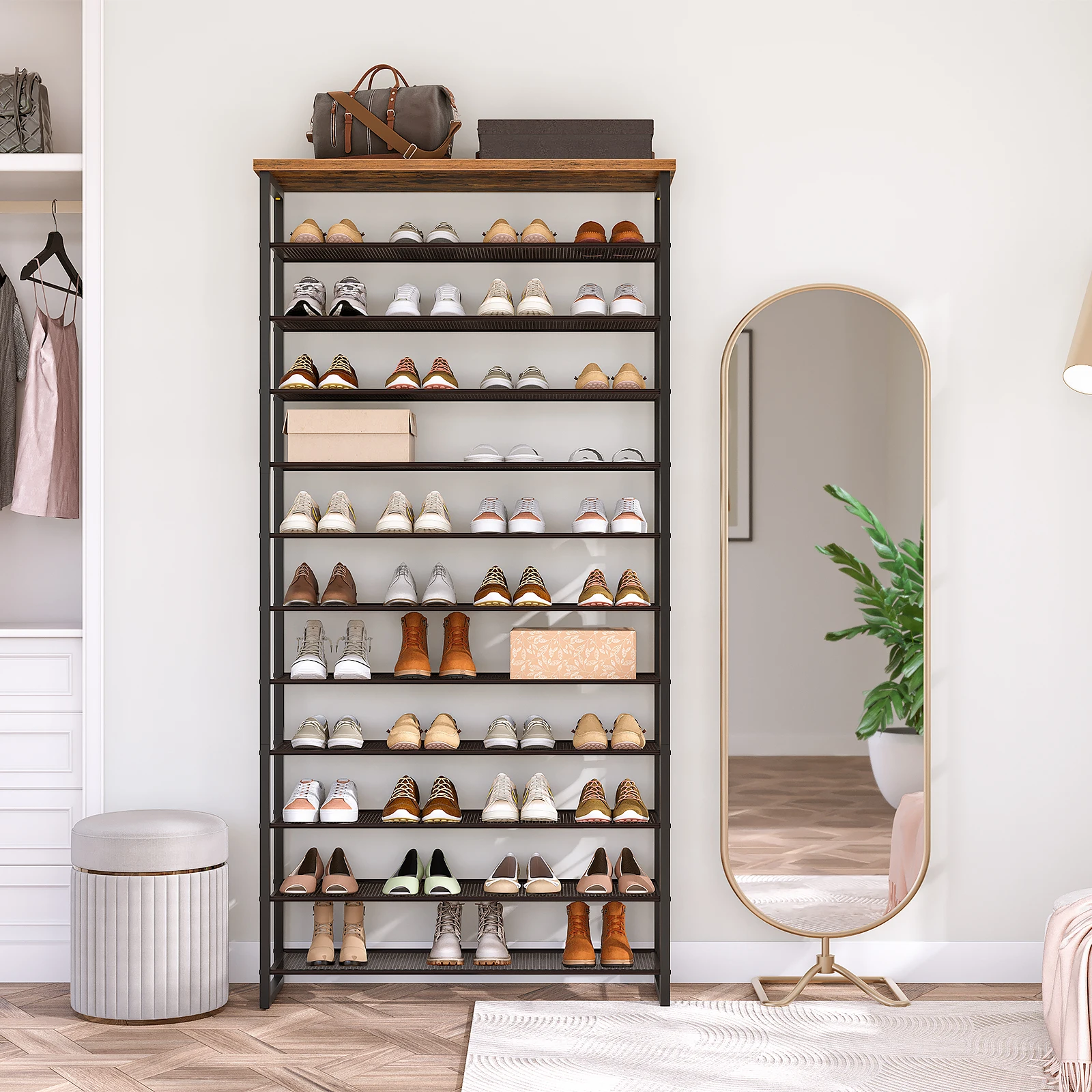 12-Tier Shoe Rack Large Capacity Shoe Storage Organizer Holds 35-45 Pairs of Shoes Metal Frame for Entryway Living Room