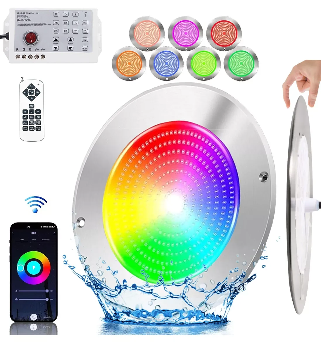 18W/25W/35W RGB Underwater Lights LED Swimming Pool Light IP68 85-265V Bluetooth APP Control Pool Party Decoration Fountain Lamp