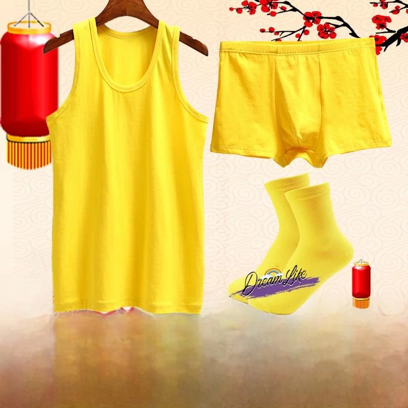 Conjunto de ropa interior de algodón modal amarillo Levis para hombre con chaleco para el año del zodíaco chino, color dorado...