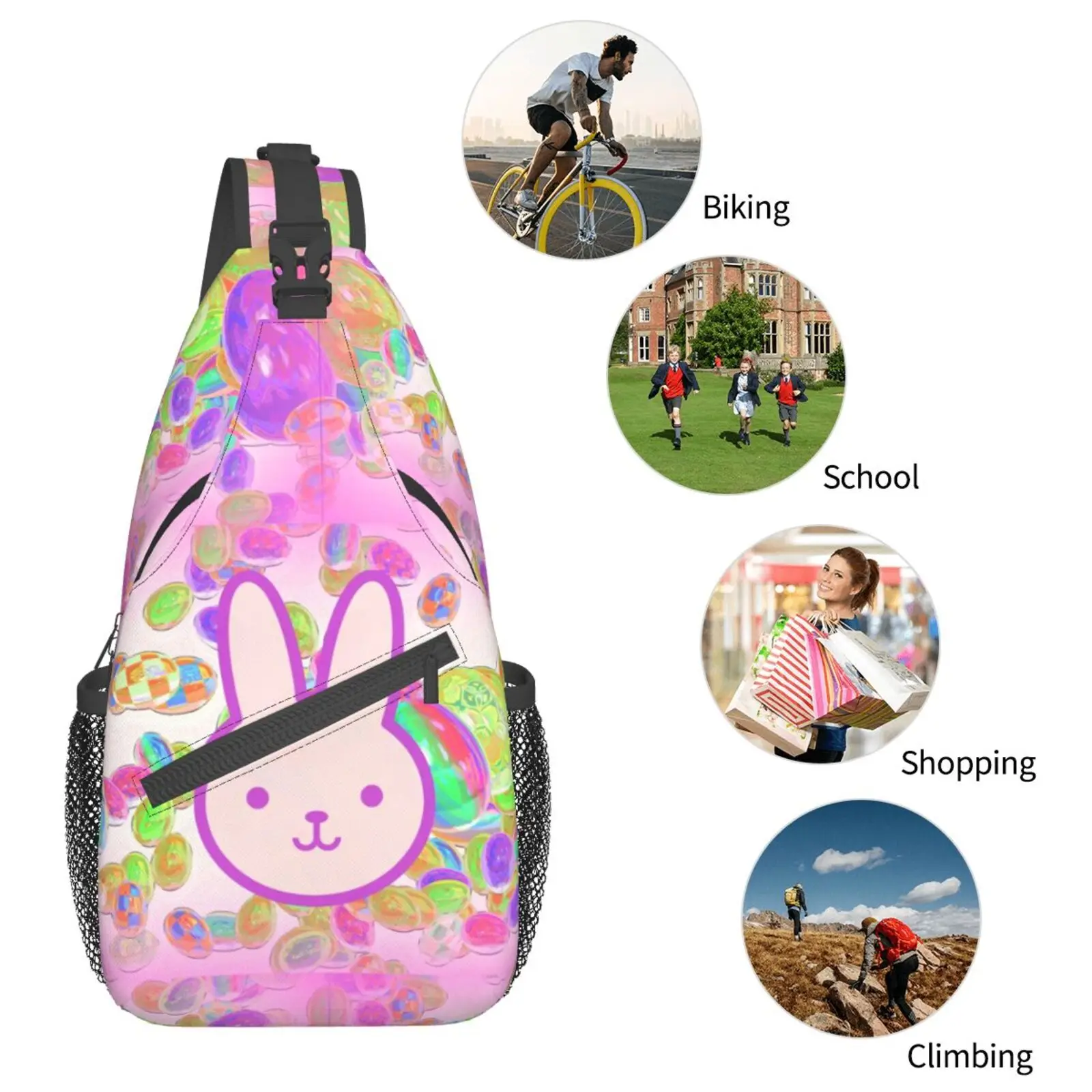 Osterhasen Eier Schlinge Rucksack Kreuz Brusttasche kleine Wander Tages rucksack Muster Reise Outdoor Sporttasche Rucksack Männer Frauen