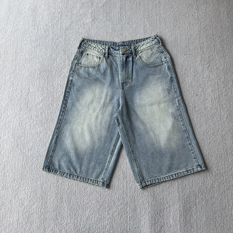 Fashion New DERSCHUTZE Streetwear Knee Length Bottoms Men Desert Landscape Camel Embroidery Double Back Pocket Shorts