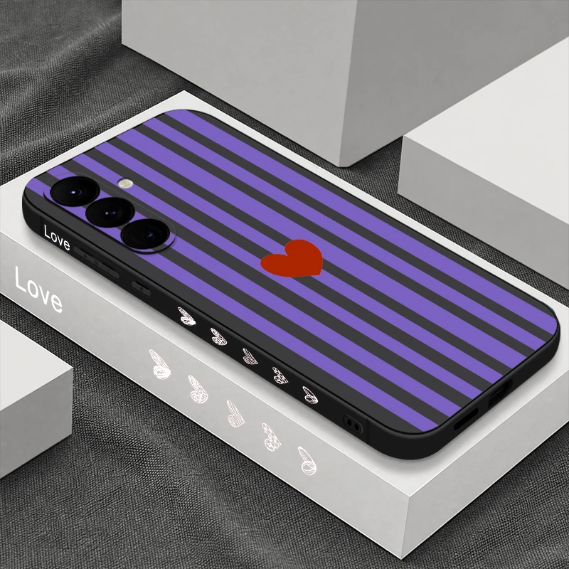 Stripe Heart Printed Lanyard Phone Case For Samsung Galaxy S26 S25 S24 Ultra S23 S25 FE A57 A17 A56 A55 A37 A36 A16 A15 5G Cover