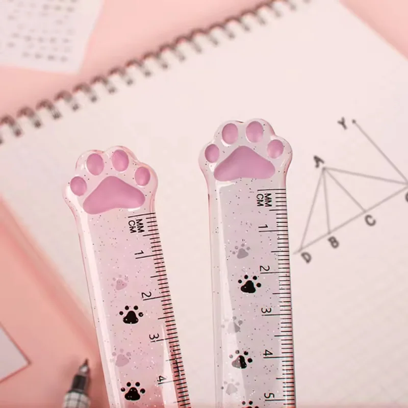1Pcs Cat Paw Design Ruler Measuring Drawing Function Transparent Plastic Ruler For Student Office Stationery Supplies