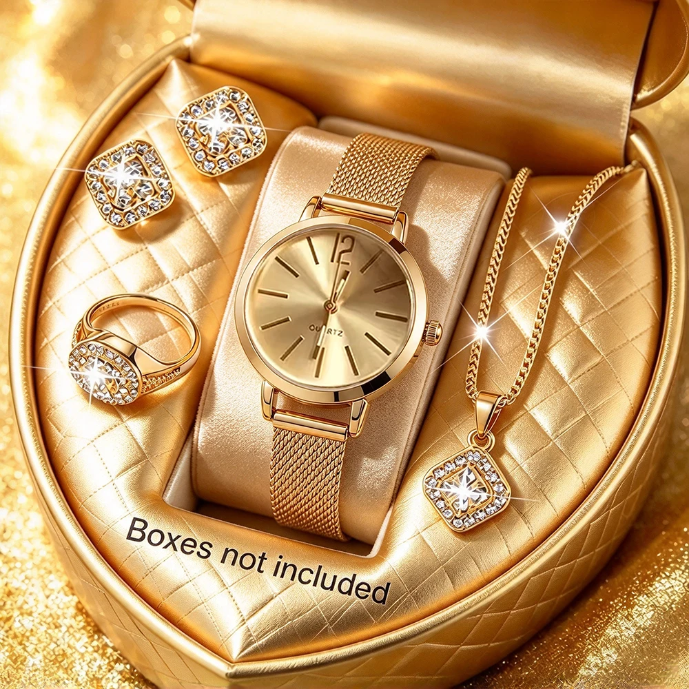 5Pcs Fashion Elegant Women's Luxury Watch & Bracelet Set, Suitable for Daily Wear, Parties and Various Occasions