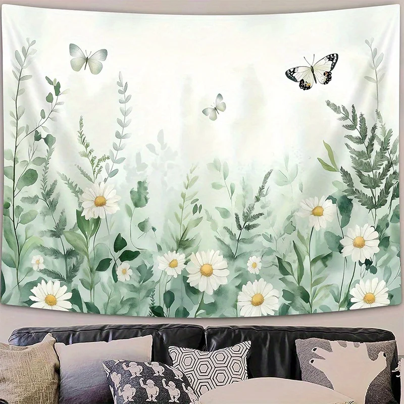 Butterfly & Daisy Tapestry Background Cloth Hanging Cloth Bedroom Bedside Decorative Wall Cloth Rental Dormitory Tapestry