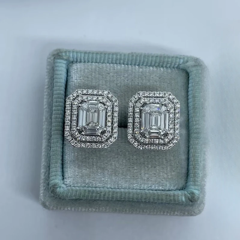 1 Pair New Fashion Luxury Silver Zircon-like Nail Earrings for Women Party Gift Jewelry