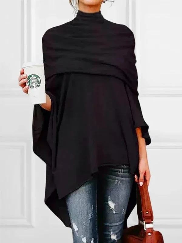 

Krismile Fashion High-low Asymmetric Solid Color Top Spring Summer Loose Casual High-neck T-Shirts Tops For Women